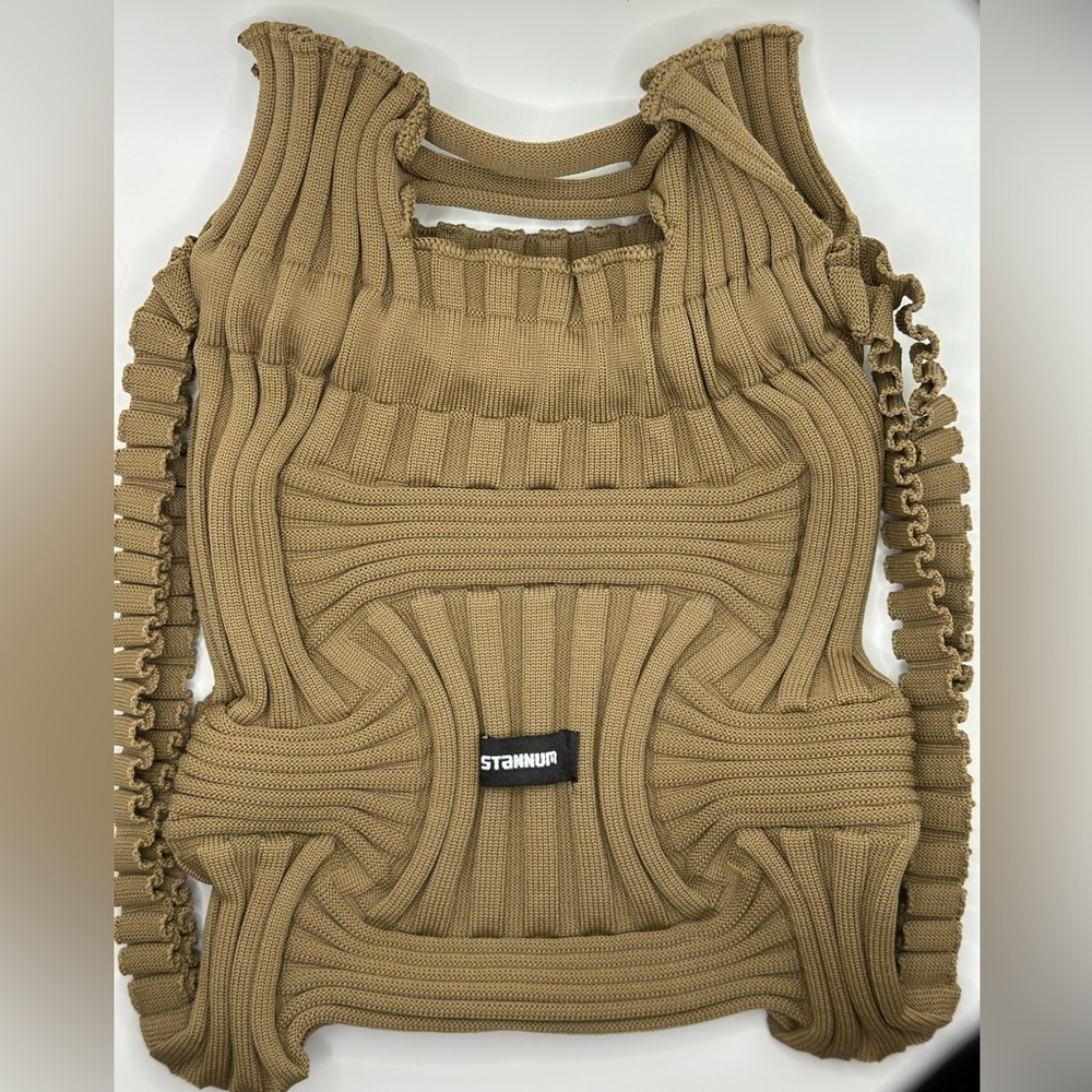 Stannum stretchy ribbed knit backpack, Korean brand minimalistic, micro backpack